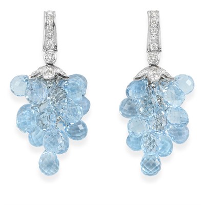 Lot 289 - Pair of Diamond and Blue Topaz Pendant-Earrings