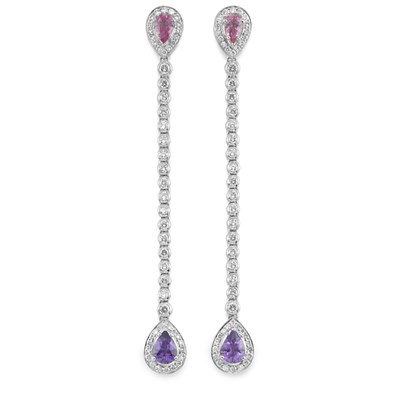 Lot 297 - Pair of Multi-Colored Sapphire and Diamond Pendant-Earrings