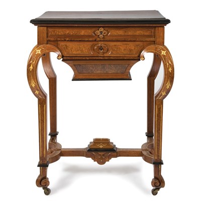 Lot 238 - Victorian Burl-Wood Lift Top Work Table Height...