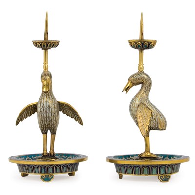 Lot 287 - Pair of Chinese Cloisonne Pricket Candlesticks...