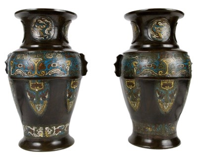 Lot 200 - Pair of Chinese Champleve Vases; Together with...