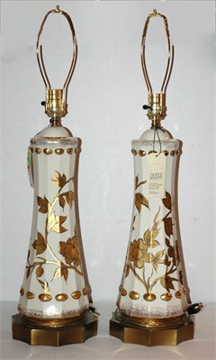 Lot 417 - Floral Decorated White Ceramic Lamps Height 32...