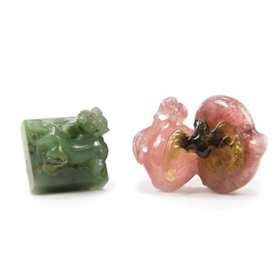 Lot 217 - Chinese Tourmaline Carving of a Bat and Two...