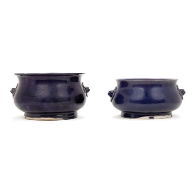 Lot 244 - Two Similar Aubergine Glazed Porcelain Censers...