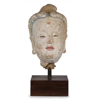 Lot 179 - Chinese Painted Stucco Head of a Bodhisattva...