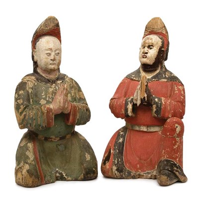 Lot 187 - Pair of Chinese Polychrome Painted Wood...