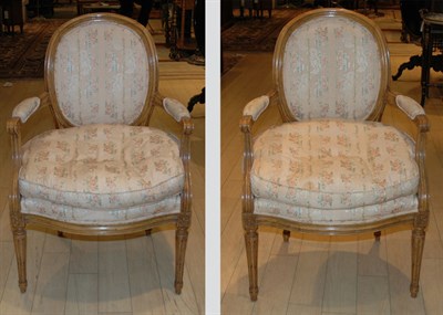 Lot 438 - Pair of Louis XVI Style Fruitwood Fauteuils