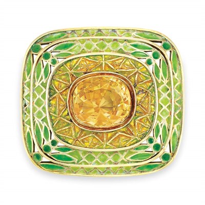 Lot 493 - Gold, Enamel and Yellow Sapphire Pendant-Brooch, Tiffany & Co., by Louis Comfort Tiffany
