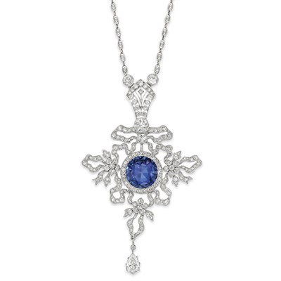 Lot 500 - Belle Epoque Platinum, Gold, Sapphire and Diamond Lavaliere