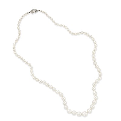 Lot 141 - Cultured Pearl Necklace with Platinum and Diamond Clasp, Tiffany & Co.