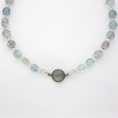 Lot 392 - Aquamarine Bead and Cultured Pearl Necklace