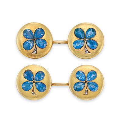 Lot 59 - Pair of Antique Gold, Sapphire and Diamond Cufflinks