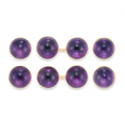 Lot 57 - Antique Gold and Foiled-Back Cabochon Amethyst Dress Set