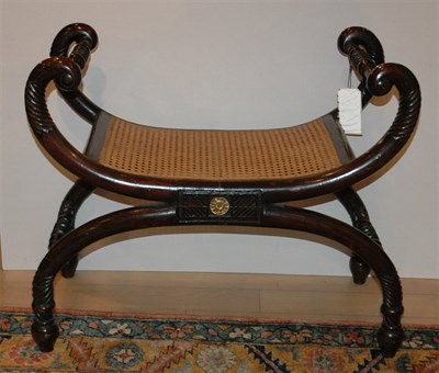 Lot 273 - Regency Style Mahogany Curule Bench with Cane...