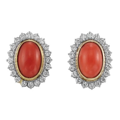 Lot 173 - Pair of Coral and Diamond Earclips