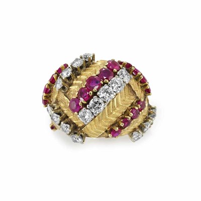 Lot 48 - Gold, Diamond and Ruby Bombe Ring