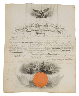 Lot 21 - LINCOLN, ABRAHAM Naval commission on vellum,...