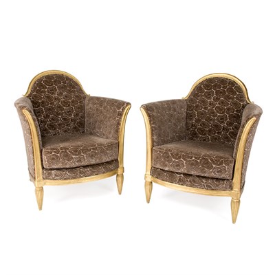 Lot 118 - Pair of Art Deco Style Bergeres Gilt-wood and...