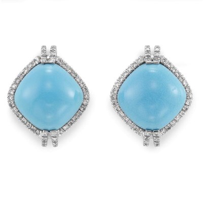 Lot 126 - Pair of Turquoise and Diamond Earrings