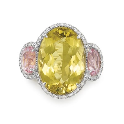 Lot 178 - Yellow and Pink Beryl and Diamond Ring