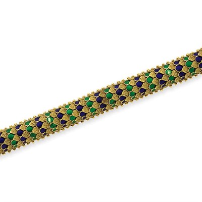 Lot 136 - Gold and Blue and Green Enamel Bombe Bracelet