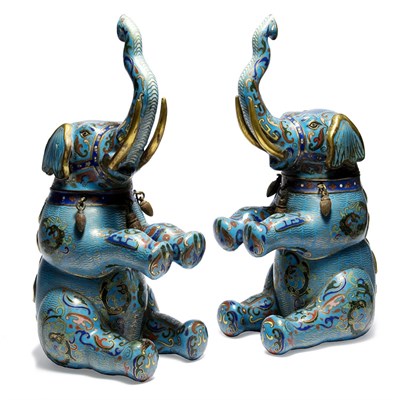 Lot 207 - Pair of Chinese Cloisonne Elephants 19th...