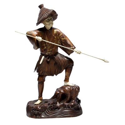 Lot 57 - Japanese Wood and Ivory Okimono Meiji Period A...