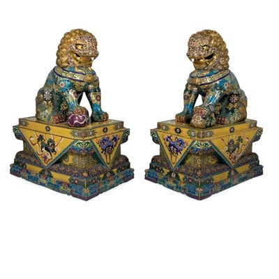 Lot 194 - Pair of Chinese Monumental Cloisonne Foo Lions...
