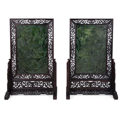 Lot 144 - Pair of Chinese Hardstone Table Screens Each...