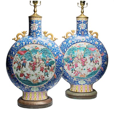 Lot 276 - Pair of Famille Rose Glazed Porcelain Moon...