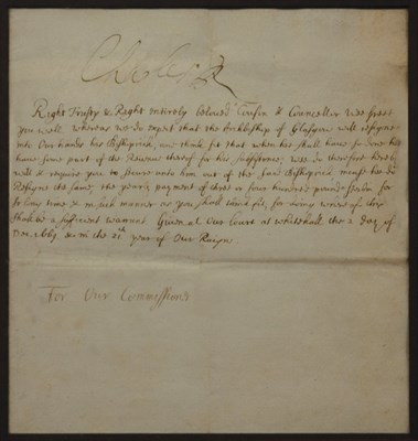 Lot 7 - CHARLES II Document signed ("Charles R")....