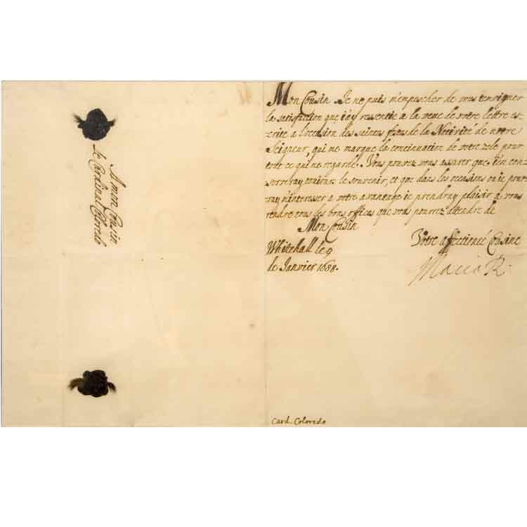 Lot 23 - MARY OF MODENA Document signed ("Maria R")....