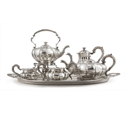Lot 192 - George VI Silver Coffee and Tea Service Baker...
