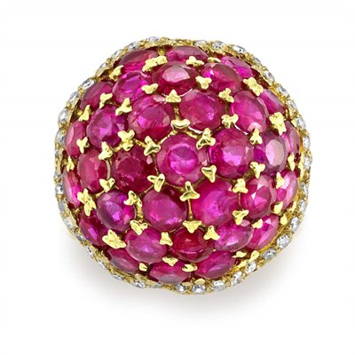 Lot 78 - Two-Color Gold, Ruby and Diamond Dome Ring