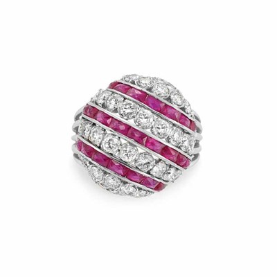 Lot 223 - Platinum, Diamond and Ruby Dome Ring