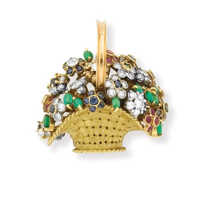 Lot 137 - Gold, Colored Stone and Diamond Basket Brooch