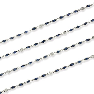 Lot 89 - Long White Gold, Sapphire and Diamond Chain Necklace