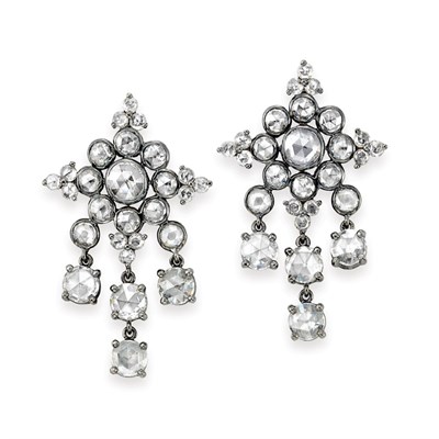 Lot 401 - Pair of Diamond Fringe Earrings
