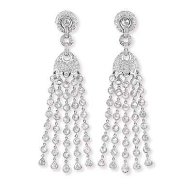 Lot 191 - Pair of Diamond Fringe Pendant-Earrings