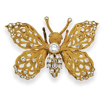 Lot 389 - Gold and Diamond Butterfly Brooch