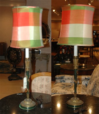 Lot 473 - Pair of Patinated Gilt-Metal Lamps Height 36...