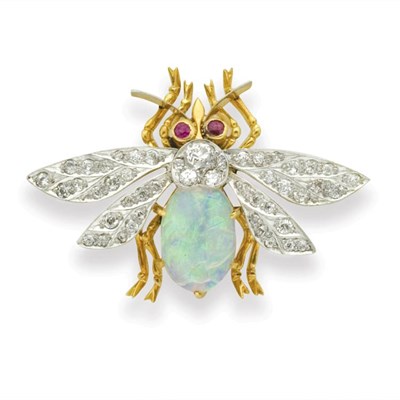 Lot 169 - Antique Gold, Platinum, Opal, Diamond and Ruby Bug Pin