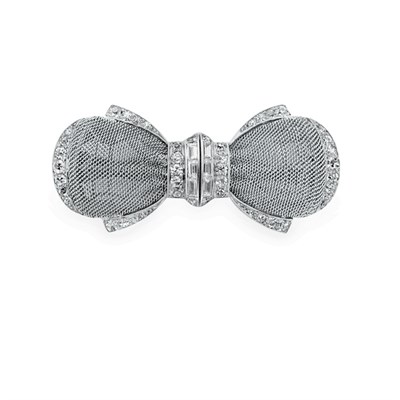 Lot 272 - Platinum and Diamond Mesh Double Clip-Brooch