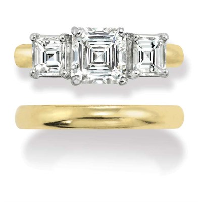Lot 87 - Three Stone Diamond Ring and Guard Ring