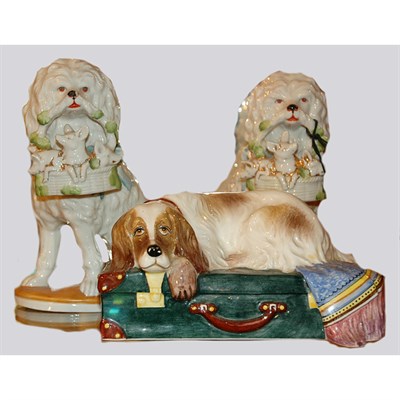 Lot 19 - Pair of Porcelain Poodles Holding Baskets;...
