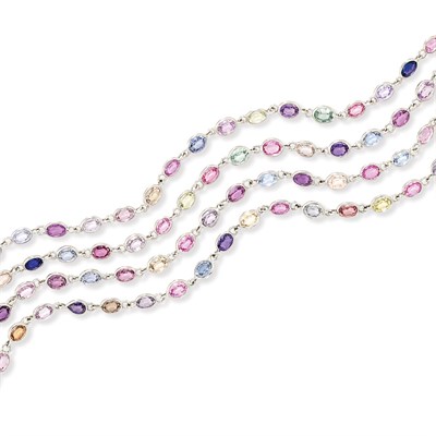 Lot 122 - White Gold and Multi-Colored Sapphire Chain Necklace