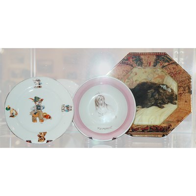 Lot 8 - Group of Five Dog Decorated Table Articles...
