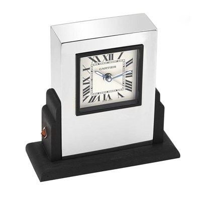 Lot 8 - Stainless Steel, Wood and Jasper Desk Clock, Cartier