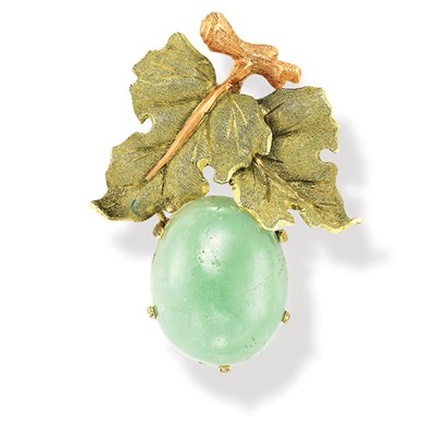 Lot 428 - Gold and Cabochon Emerald Leaf Clip, Buccellati
