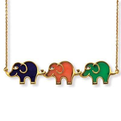 Lot 14 - Gold, Hardstone and Diamond Elephant Necklace, Van Cleef & Arpels